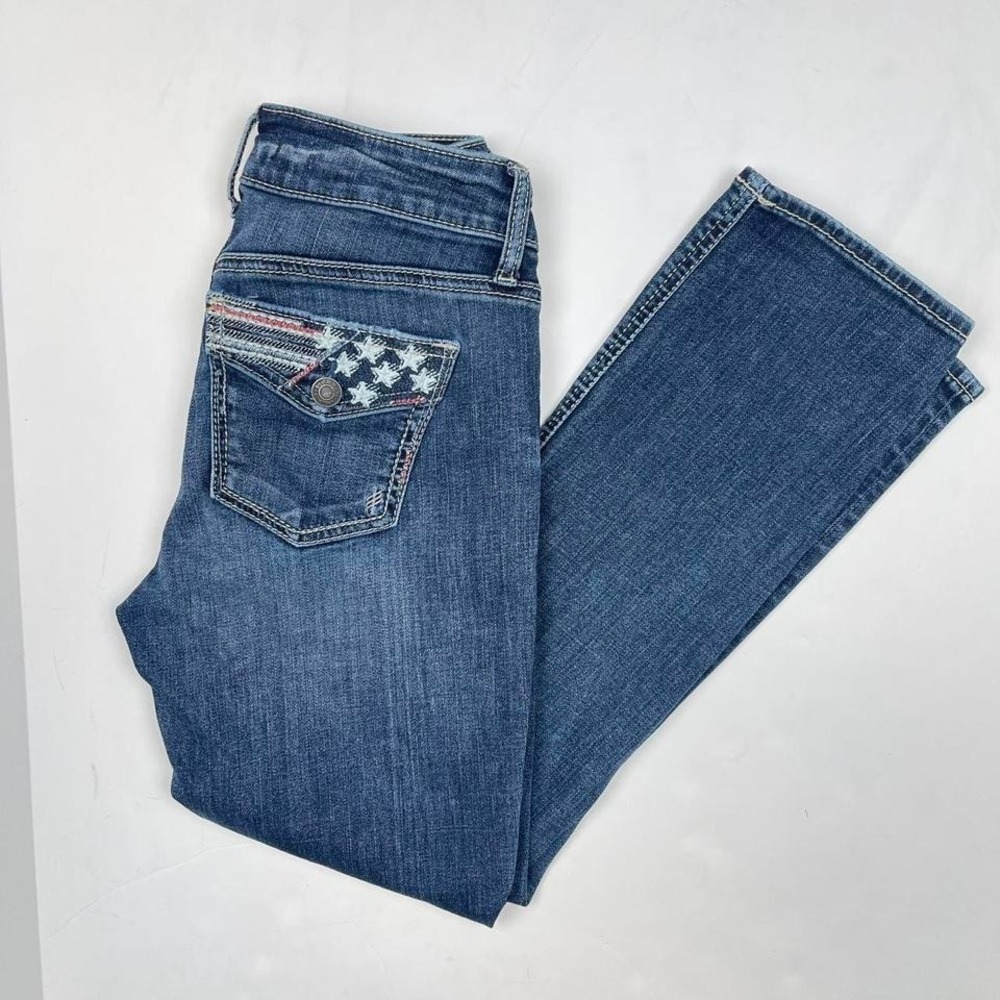 VTG Embroidered Silver Jeans Denim Capris American Flag Women's 25 Distressed
